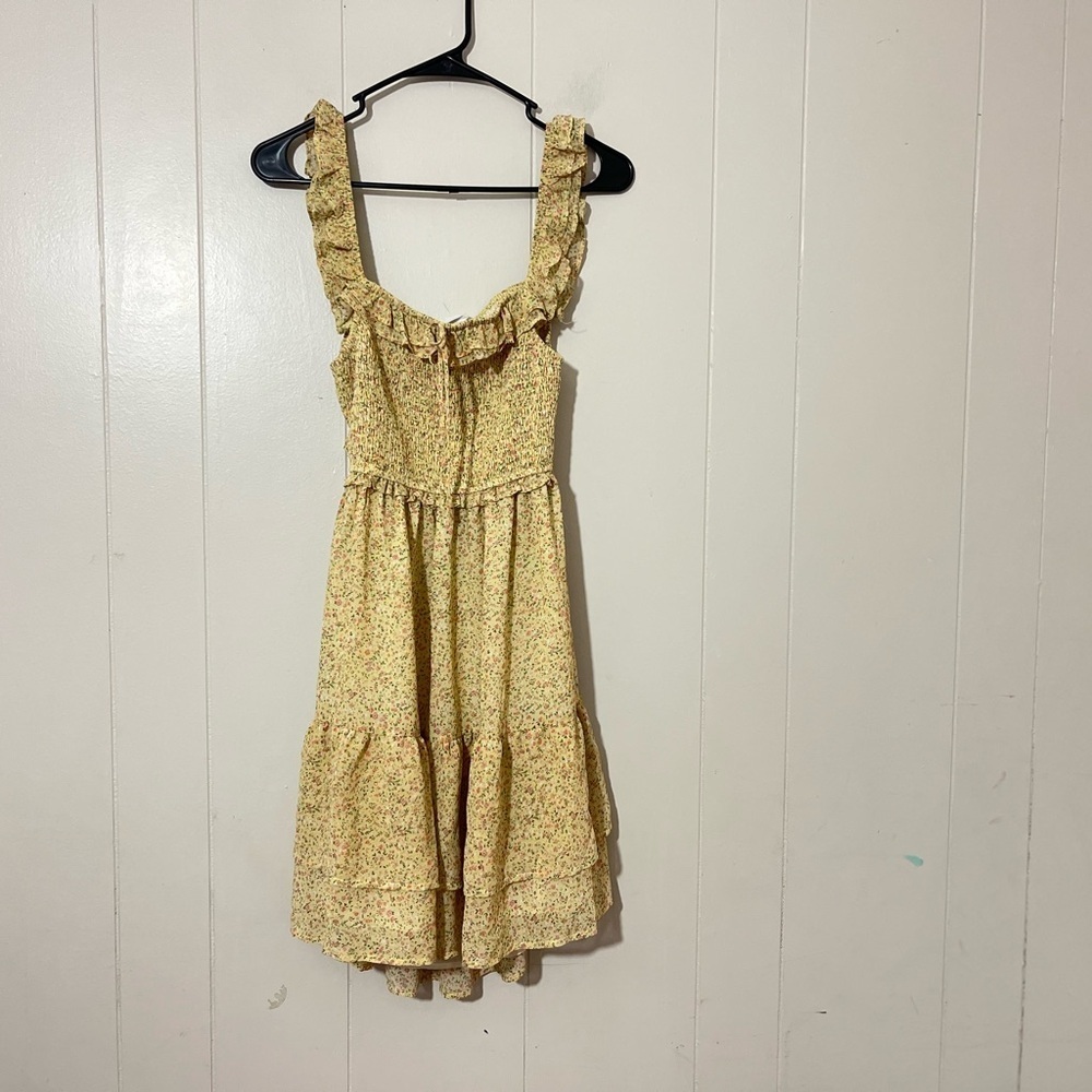 Storia  Dress Yellow Floral Sleeveless Tiered Mini Size M